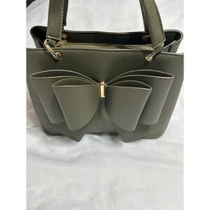Crossi Olive Green Satchel‎ Bow Accent Purse Top Handle Handbag Women